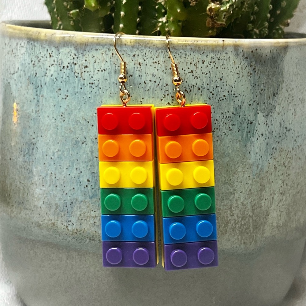 New!! Rainbow building block earrings